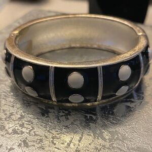 Vintage Coro Black & White Enamel Domino Dot Hinge Bangle Bracelet